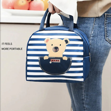 Lunch Box Insulated Bag Soft Leakproof Lunch Bag for Kids Men Women, Durable Thermal Lunch Pail for School Work Office | Fit 6 Cans-Navy Blue Bear Fancydresswale