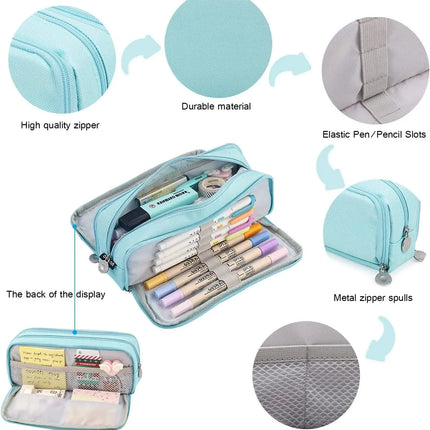 Pencil Box Spacious Case Pouch Perfect for School, College, and Office Use by Teens, Girls, Adults, and Students- Light Blue fancydresswale.com
