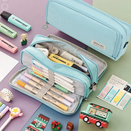 Pencil Box Spacious Case Pouch Perfect for School, College, and Office Use by Teens, Girls, Adults, and Students- Light Blue fancydresswale.com