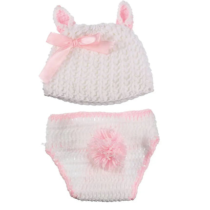 2 Pieces Bunny Photography Prop Set Rabbit Ears Props Outfit Hat Knitted Cute Easter Photo Costume Crochet Knitted rabbit costume accessories fancydresswale.com