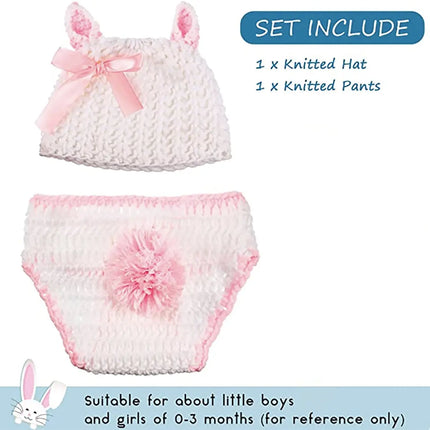 2 Pieces Bunny Photography Prop Set Rabbit Ears Props Outfit Hat Knitted Cute Easter Photo Costume Crochet Knitted rabbit costume accessories fancydresswale.com