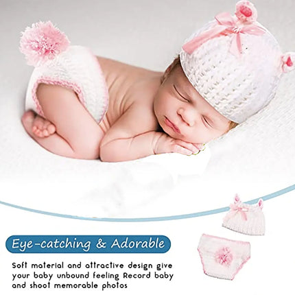 2 Pieces Bunny Photography Prop Set Rabbit Ears Props Outfit Hat Knitted Cute Easter Photo Costume Crochet Knitted rabbit costume accessories fancydresswale.com