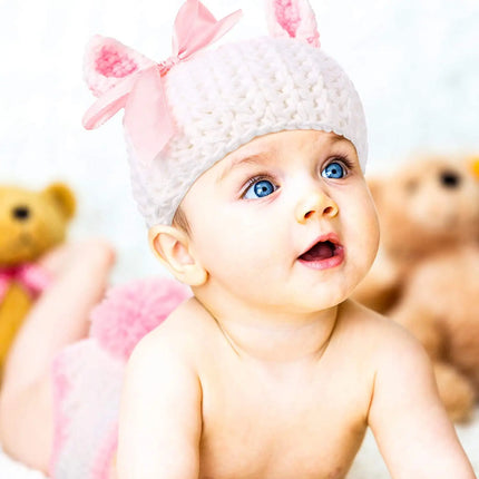 2 Pieces Bunny Photography Prop Set Rabbit Ears Props Outfit Hat Knitted Cute Easter Photo Costume Crochet Knitted rabbit costume accessories fancydresswale.com