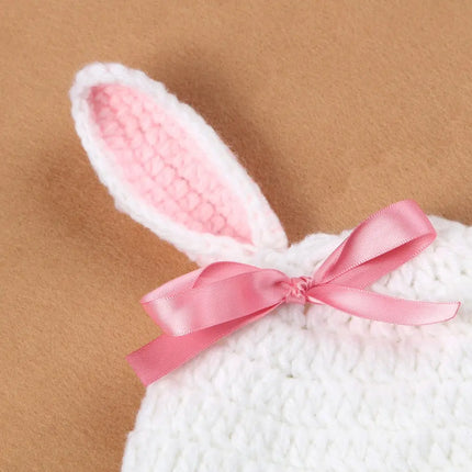 2 Pieces Bunny Photography Prop Set Rabbit Ears Props Outfit Hat Knitted Cute Easter Photo Costume Crochet Knitted rabbit costume accessories fancydresswale.com