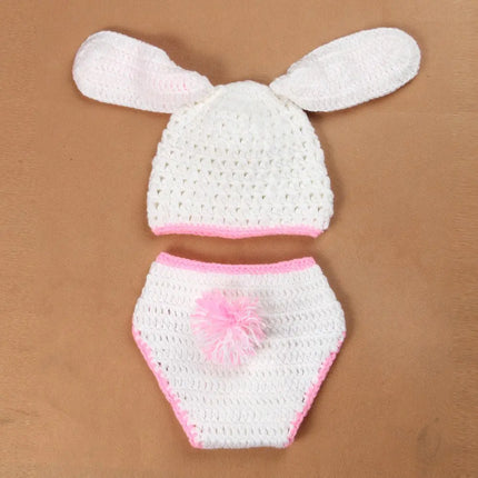 2 Pieces Bunny Photography Prop Set Rabbit Ears Props Outfit Hat Knitted Cute Easter Photo Costume Crochet Knitted rabbit costume accessories fancydresswale.com
