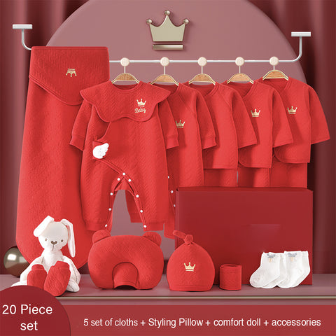 Unique Gift set for newborn baby boy and Baby Girls- Red set of 20 dresses & baby accessories
