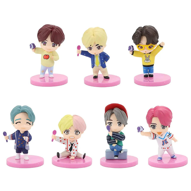 BTS Army  Characters Set of Action Figure Toys and Bangtan Boys Birthday Party Supplies - Set of 7 Pink Base fancydresswale.com
