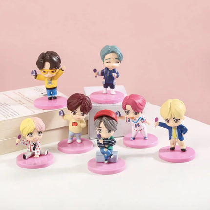 BTS Army  Characters Set of Action Figure Toys and Bangtan Boys Birthday Party Supplies - Set of 7 Pink Base fancydresswale.com