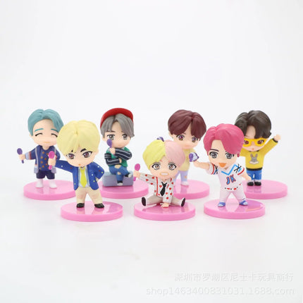 BTS Army  Characters Set of Action Figure Toys and Bangtan Boys Birthday Party Supplies - Set of 7 Pink Base fancydresswale.com