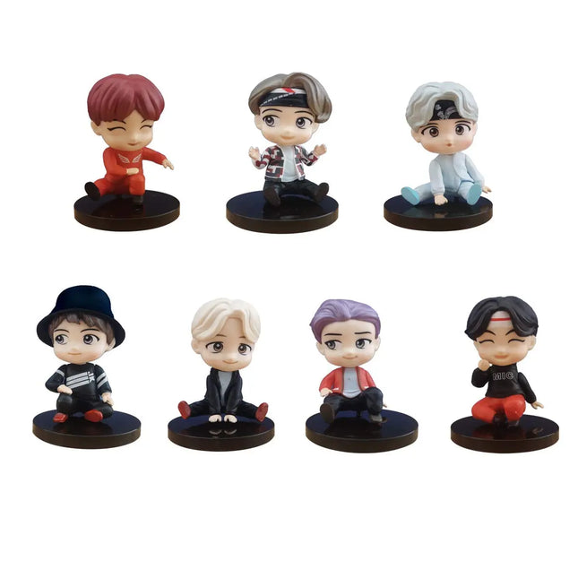 BTS Cake Topper Figure Characters Set of Action Figure Toys and Bangtan Boys Birthday Party Supplies - Set of 7 (Black Base) fancydresswale.com