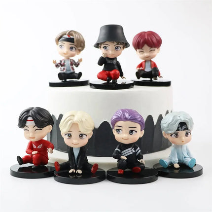 BTS Cake Topper Figure Characters Set of Action Figure Toys and Bangtan Boys Birthday Party Supplies - Set of 7 (Black Base) fancydresswale.com