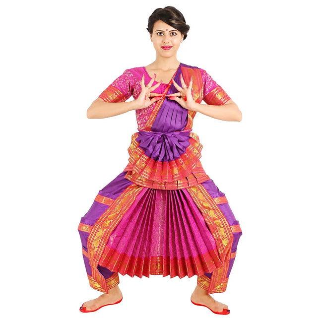 Bharatnatyam Brocade Costume Purple and Gold Professional Dance attire Fancydresswale.com