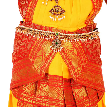 Bharatnatyam Readymade Yellow & Orange China Silk for Fancy Dress/Costume Competitions/School Events/Annual Functions Fancydresswale.com