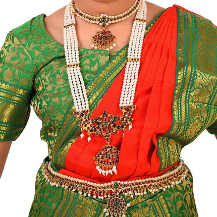 Bharatnatyam saree Red and Green for Fancy Dress/Costume Competitions/School Events/Annual Functions Fancydresswale.com