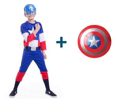Fancydresswale Captain America Dress for Kids with Mask and Shield