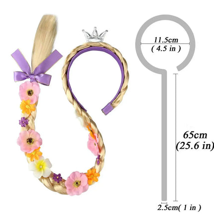 FancyDressWale Long Hair Rapunzel Princess Hairpiece Long 29" Cosplay Braided Wigs for Girls Princess Dress Up Accessories (Purple Yellow Crown) Fancydresswale.com