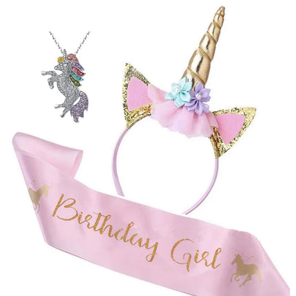 FancyDressWale Unicorn Birthday Set,Shiny Unicorn Headband,Necklace and Birthday Sash Set Perfect Unicorn Theme Birthday Party Supplies, Pink Fancydresswale.com