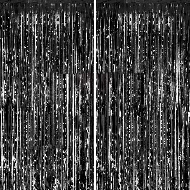Fancydresswale 3.0 ft x 6.0 ft Metallic Tinsel Foil Fringe Curtains for Party Photo Backdrop Wedding Birthday, Black Colour fancydresswale.com