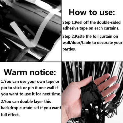 Fancydresswale 3.0 ft x 6.0 ft Metallic Tinsel Foil Fringe Curtains for Party Photo Backdrop Wedding Birthday, Black Colour fancydresswale.com