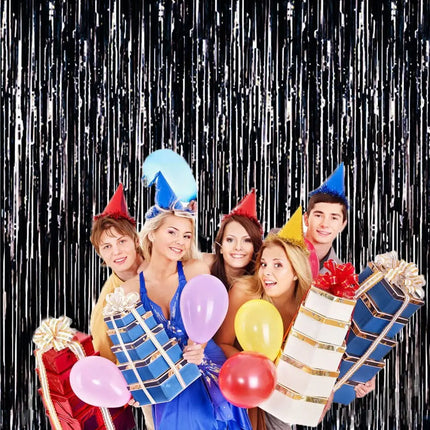 Fancydresswale 3.0 ft x 6.0 ft Metallic Tinsel Foil Fringe Curtains for Party Photo Backdrop Wedding Birthday, Black Colour fancydresswale.com