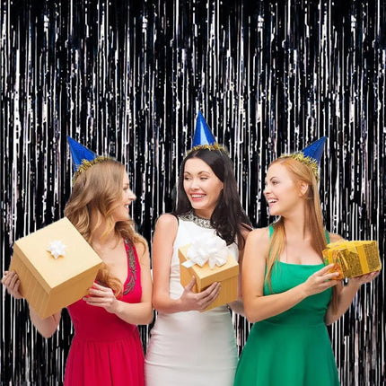 Fancydresswale 3.0 ft x 6.0 ft Metallic Tinsel Foil Fringe Curtains for Party Photo Backdrop Wedding Birthday, Black Colour fancydresswale.com
