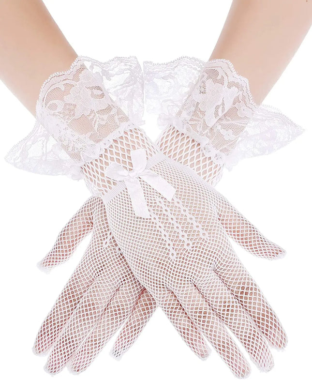 Fancydresswale Lace Vintage Bridal Elegant Party Full Finger Gloves for Party, wedding and Anniversaries; White Color fancydresswale.com