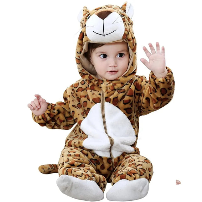 Fancydresswale Unisex Baby Flannel Jumpsuit Leopard Style Cosplay Clothes Bunting Outfits Snowsuit Hooded Romper Outwear (Leopard) Fancydresswale.com