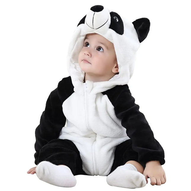 Fancydresswale Unisex Baby Flannel Jumpsuit Panda Style Cosplay Clothes Bunting Outfits Snowsuit Hooded Romper Outwear (Black & White Panda) Fancydresswale.com