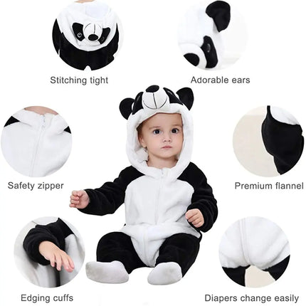 Fancydresswale Unisex Baby Flannel Jumpsuit Panda Style Cosplay Clothes Bunting Outfits Snowsuit Hooded Romper Outwear (Black & White Panda) Fancydresswale.com