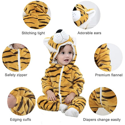 Fancydresswale Unisex Baby Flannel Jumpsuit Tiger Style Cosplay Clothes Bunting Outfits Snowsuit Hooded Romper Outwear (Tiger) Fancydresswale.com
