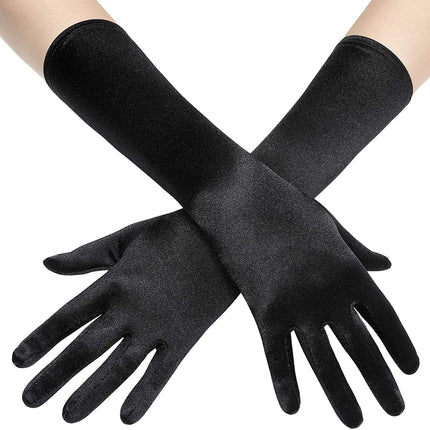 Fancydresswale hand Gloves for women for parties, long colourful satin hand cover 38 cm; Black fancydresswale.com