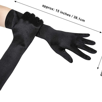 Fancydresswale hand Gloves for women for parties, long colourful satin hand cover 38 cm; Black fancydresswale.com