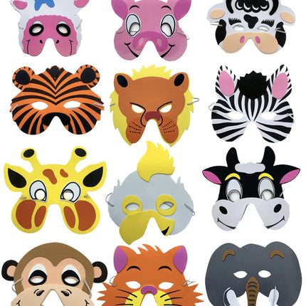 Fancydresswale kids party mask EVA Animal theme Birthday Foam Mask set of 12 jungle theme party prop fancydresswale.com
