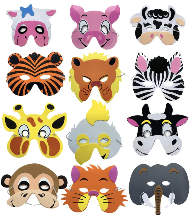 Fancydresswale kids party mask EVA Animal theme Birthday Foam Mask set of 12 jungle theme party prop fancydresswale.com