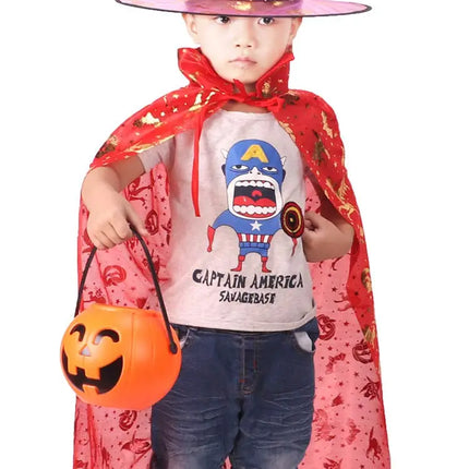Halloween Cloak Cape Unisex Children Role Play Dress up Costume (Cape & Hat only)-Red Fancydresswale