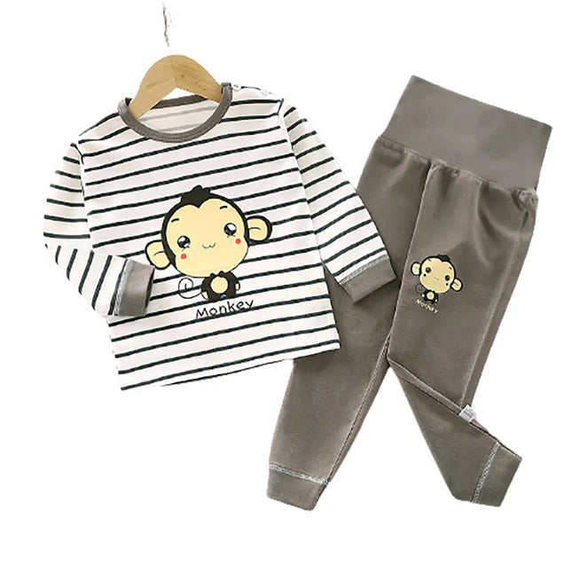 Newborn Toddler Kids Monkey Printed Baby Boys Clothing Set Long Sleeve Tops Pants Little Kids All season Outfits, Brown fancydresswale.com