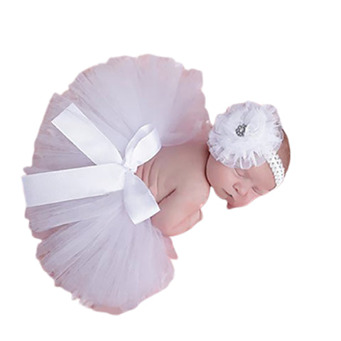 Fancydresswale Newborn Photography Props Tutu Skirt dress 0-3 Months Girl Photo Shoot Outfits Infant Princess Costume Prop, White