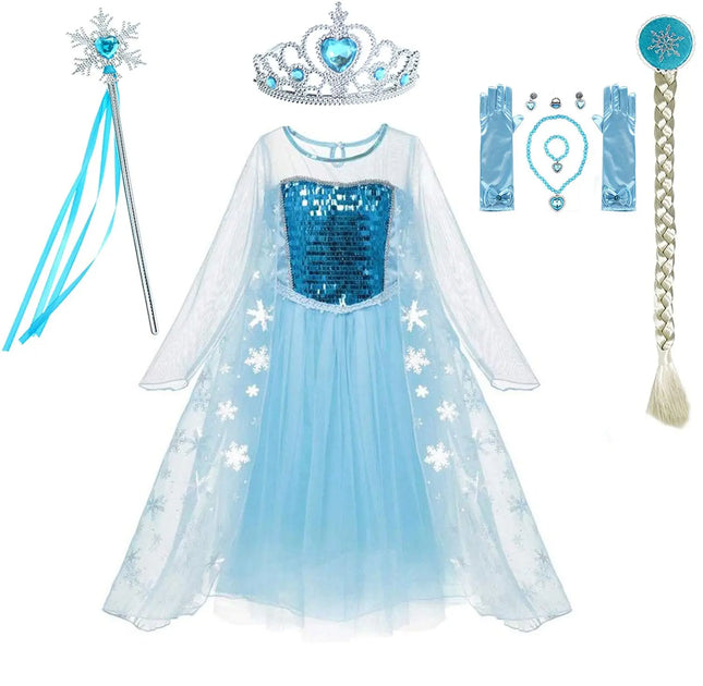 Princess Elsa Princess costume with 8 pack accessories Fancydresswale