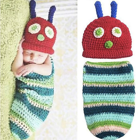 Newborn Photography Props Baby Girl Boy Photo Props for Infant Crochet Caterpillar Outfit Hand Crocheted Hat