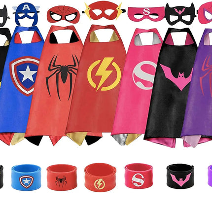 Superhero Capes for Birthday Return Gift with Matching Slap Bracelet and Eye mask- Boys and Girls set of 9 fancydresswale.com