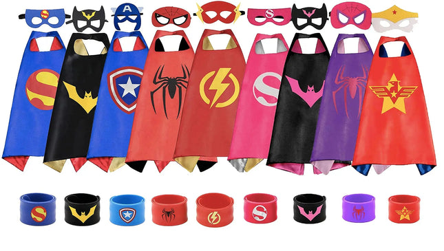Superhero Capes for Birthday Return Gift with Matching Slap Bracelet and Eye mask- Boys and Girls set of 9 fancydresswale.com