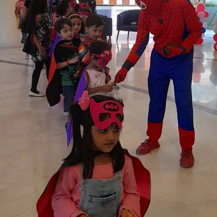 Superhero Capes for Birthday Return Gift with Matching Slap Bracelet and Eye mask- Boys and Girls set of 9 fancydresswale.com