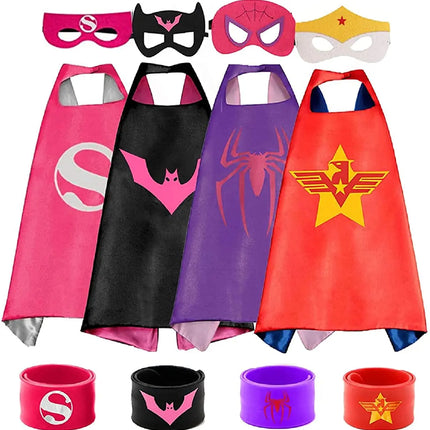 Superhero Capes for Birthday Return Gift with Matching Slap Bracelet and Eyemask- Girls set of 4 fancydresswale.com