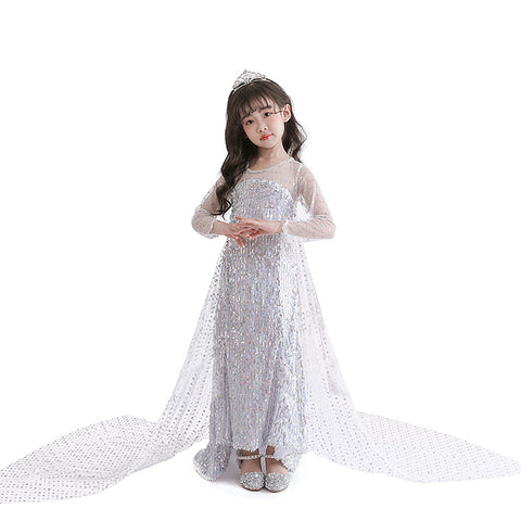 Princess Elsa Princess Birthday Party Dress for Little Girls with Crown,Wand,Gloves Accessories 3-12 Years,Silver