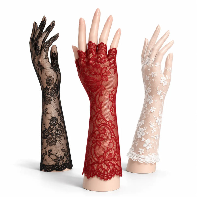 Gloves for women for party wear lace, long, fingerless and floral gloves