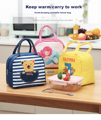 Lunch Box Insulated Bag Soft Leakproof Lunch Bag for Kids Men Women, Durable Thermal Lunch Pail for School Work Office | Fit 6 Cans-Navy blue Space Bear