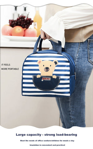 Lunch Box Insulated Bag Soft Leakproof Lunch Bag for Kids Men Women, Durable Thermal Lunch Pail for School Work Office | Fit 6 Cans-Navy Blue Bear