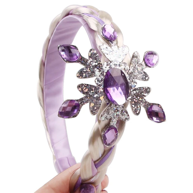 FancyDressWale Long Hair elsa  Princess Hairpiece Long 29" Cosplay Braided Wigs for Girls Princess Dress Up Accessories purple snowflake Fancydresswale.com