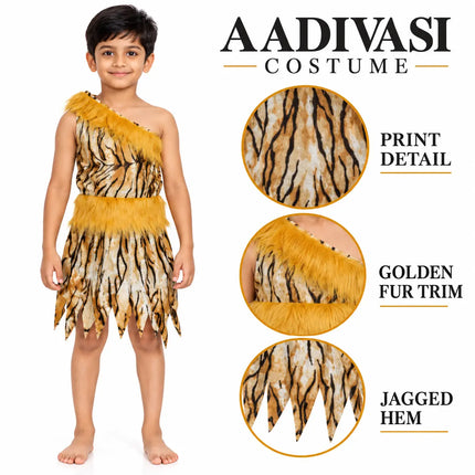 Aadivasi stage costume print golden-tone trim and jagged hem details