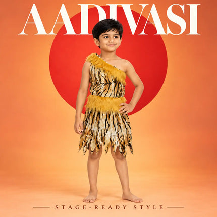 Aadivasi Stage Costume – One-Shoulder Printed Fancy Dress fancydresswale.com